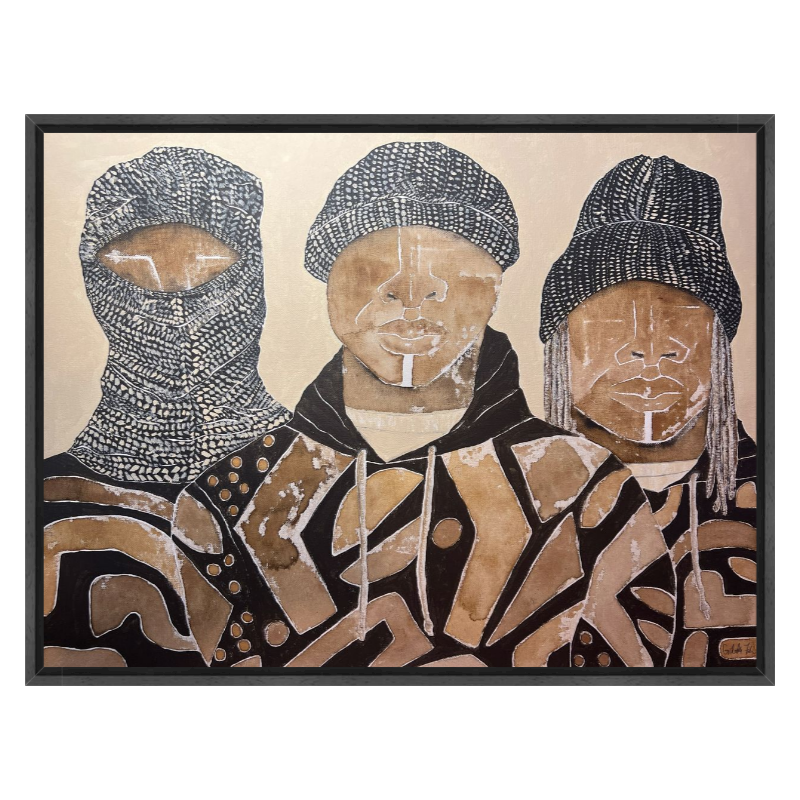 A artwork featuring three stylized figures with abstract and geometric characteristics, likely representing members of the African Student Union.