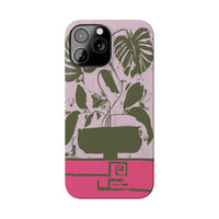 Slim Phone Case — Retro Monstera Plant Pink Green Botanical Design