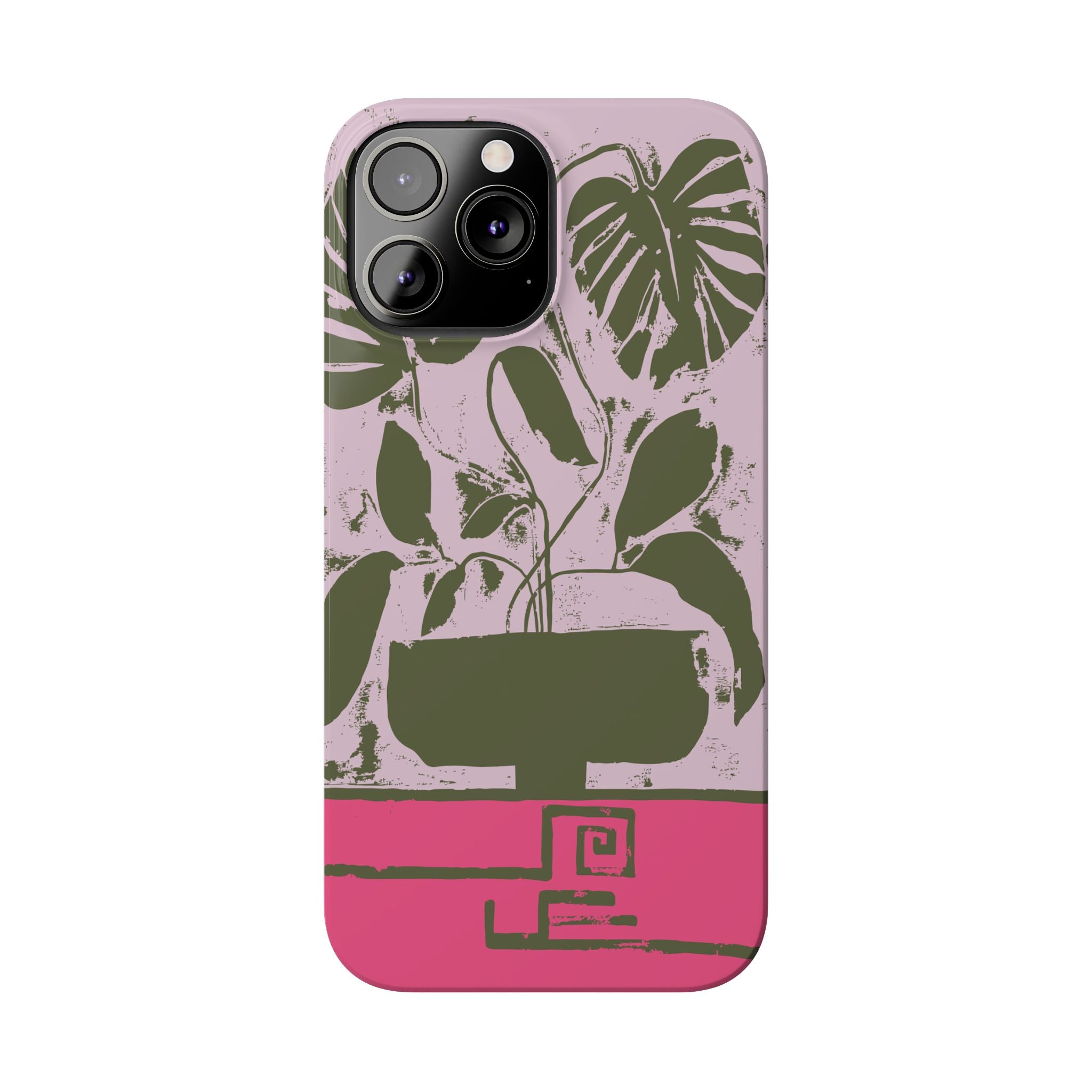 Slim Phone Case — Retro Monstera Plant Pink Green Botanical Design