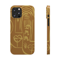 Abstract Face Line Art Slim Phone Case | Minimalist Brown Sketch