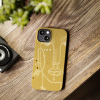 Abstract Line Face Slim Phone Case | Minimalist Art, Mustard Yellow