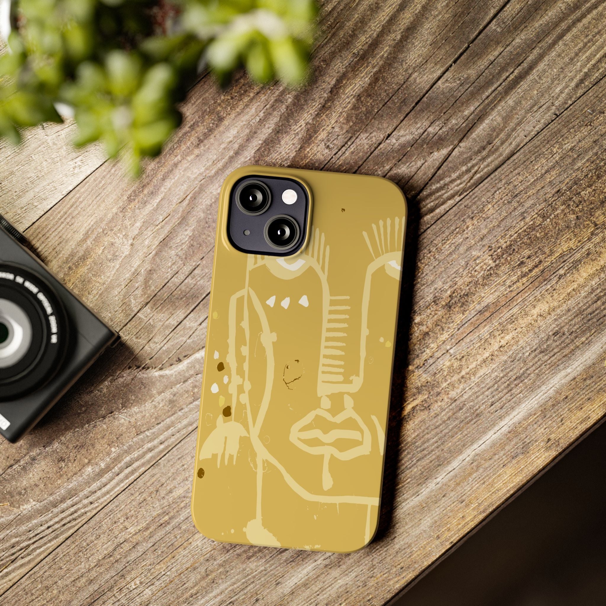 Abstract Line Face Slim Phone Case | Minimalist Art, Mustard Yellow