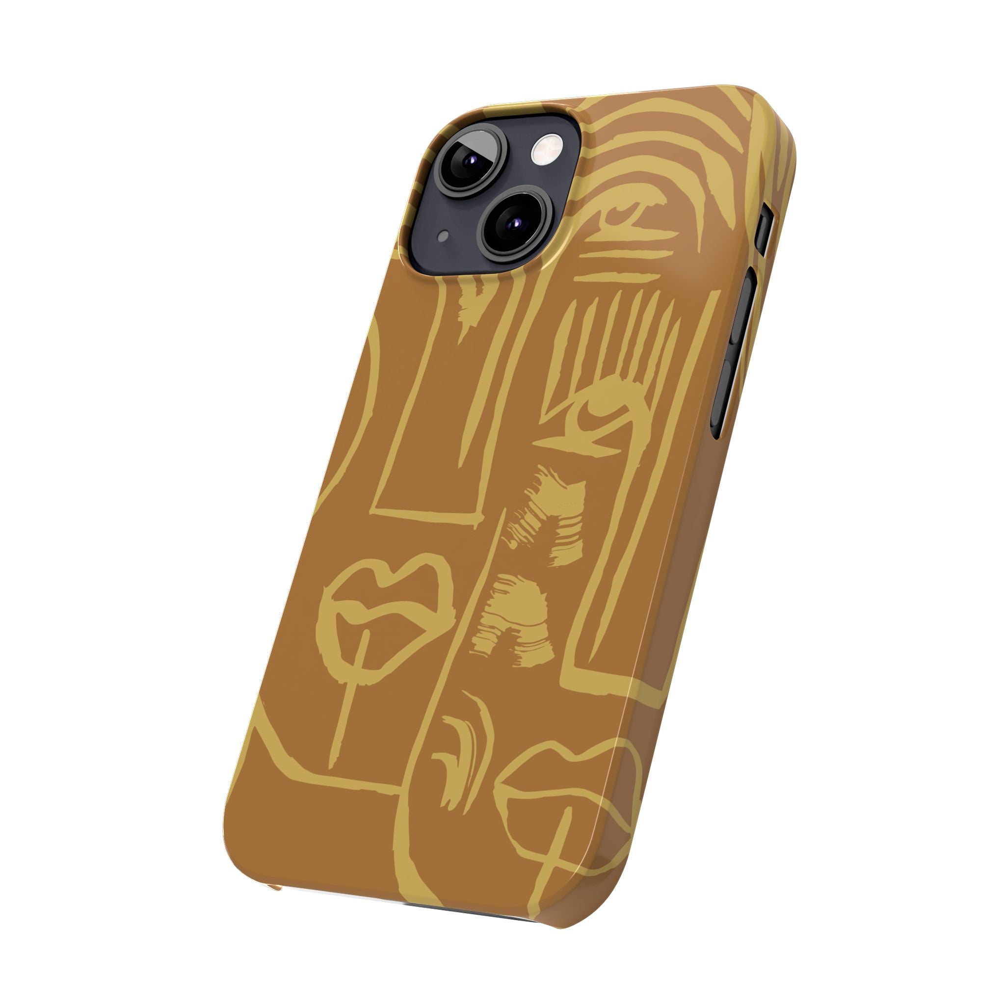 Abstract Face Line Art Slim Phone Case | Minimalist Brown Sketch
