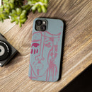 Abstract Line Face Slim Phone Case | Minimalist Portrait, Dusty Blue & Rose
