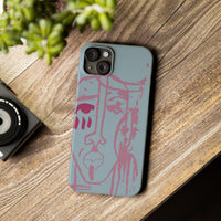 Abstract Line Face Slim Phone Case | Minimalist Portrait, Dusty Blue & Rose