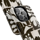 Floral Block Print Tough Phone Case — Black & White Botanical Protective Cover