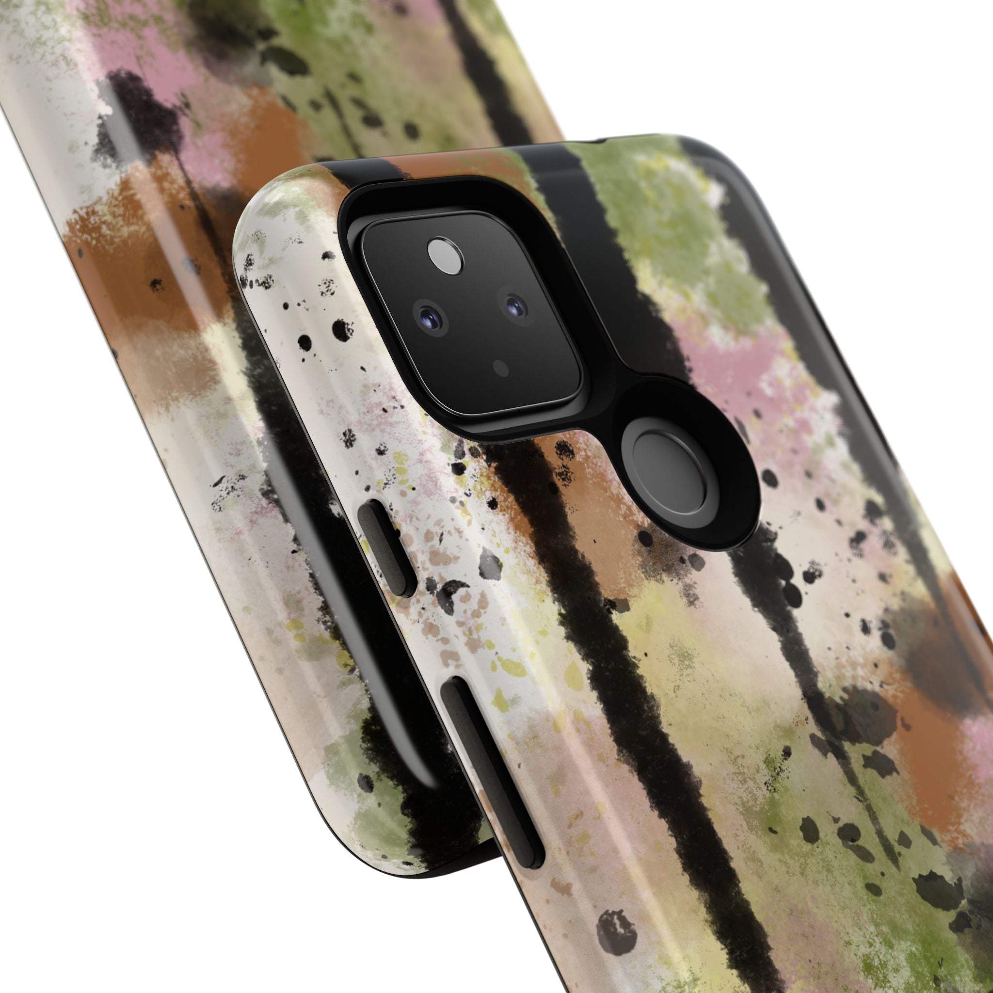 Watercolor Ink Splash Tough Phone Case — Abstract Olive, Blush & Charcoal Protective Cover