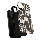Floral Block Print Tough Phone Case — Black & White Botanical Protective Cover