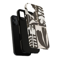 Floral Block Print Tough Phone Case — Black & White Botanical Protective Cover