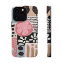 Abstract Floral Magnetic Phone Case — Impact-Resistant Protective Cover with Pink & Teal Collage Design