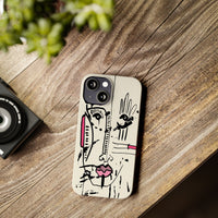 Abstract Face Line Art Slim Phone Case | Minimal Pink Accent