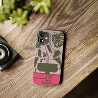 Slim Phone Case — Retro Monstera Plant Pink Green Botanical Design