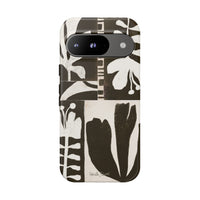 Floral Block Print Tough Phone Case — Black & White Botanical Protective Cover