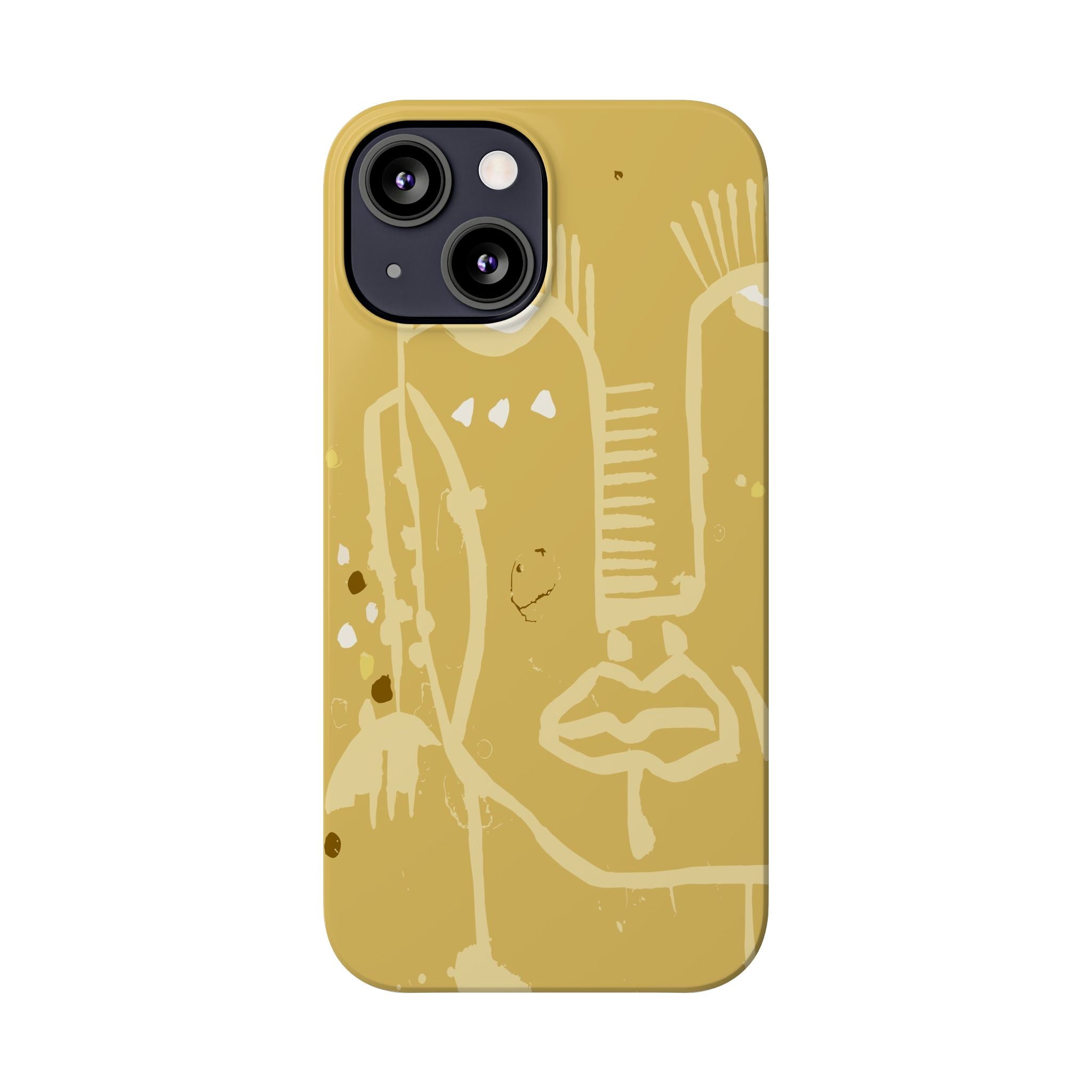Abstract Line Face Slim Phone Case | Minimalist Art, Mustard Yellow