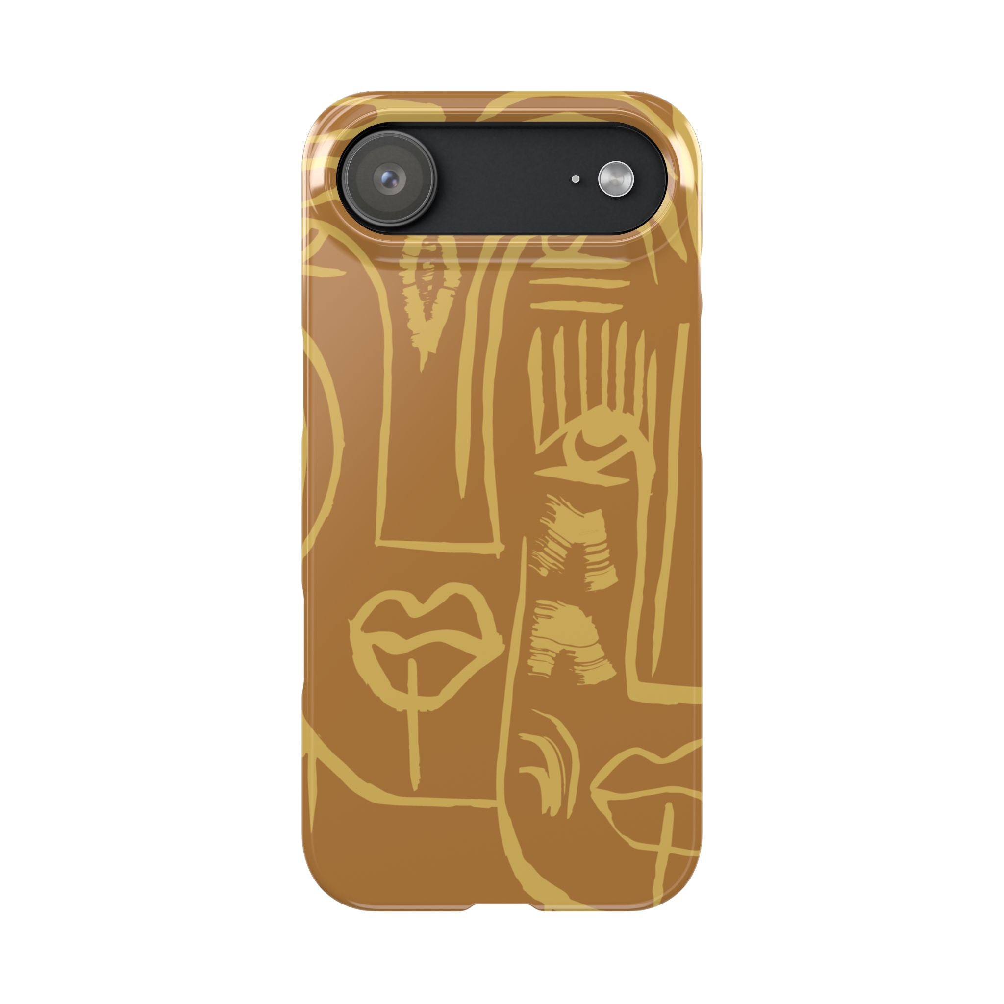 Abstract Face Line Art Slim Phone Case | Minimalist Brown Sketch
