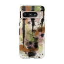 Watercolor Ink Splash Tough Phone Case — Abstract Olive, Blush & Charcoal Protective Cover