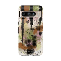 Watercolor Ink Splash Tough Phone Case — Abstract Olive, Blush & Charcoal Protective Cover