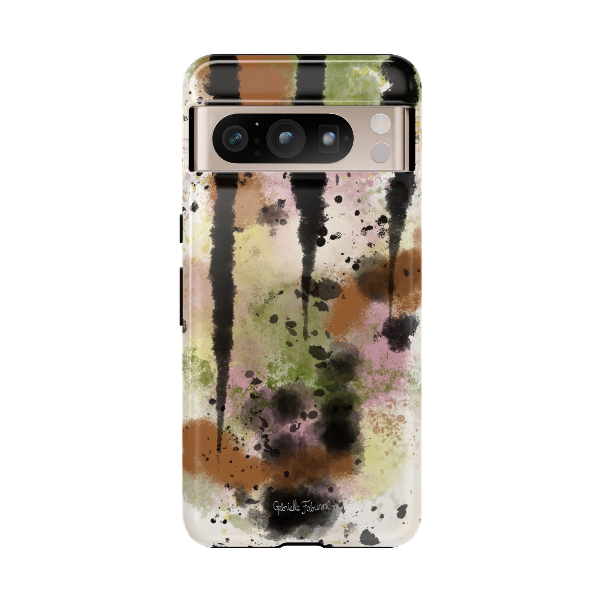 Watercolor Ink Splash Tough Phone Case — Abstract Olive, Blush & Charcoal Protective Cover