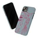 Abstract Line Face Slim Phone Case | Minimalist Portrait, Dusty Blue & Rose