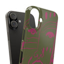 Abstract Face Line Art Slim Phone Case | Olive Green with Magenta Sketch