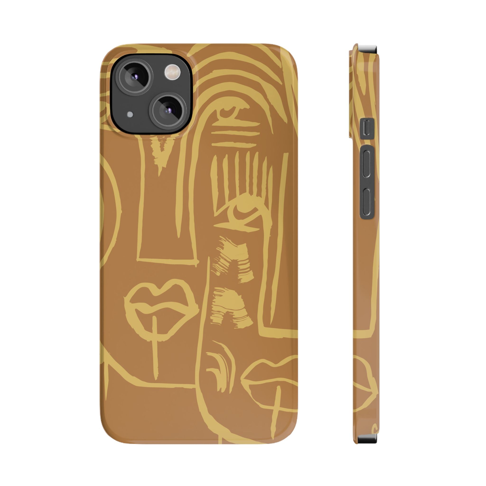 Abstract Face Line Art Slim Phone Case | Minimalist Brown Sketch