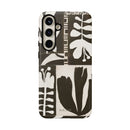 Floral Block Print Tough Phone Case — Black & White Botanical Protective Cover