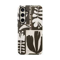 Floral Block Print Tough Phone Case — Black & White Botanical Protective Cover