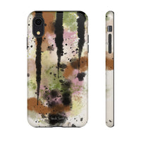 Watercolor Ink Splash Tough Phone Case — Abstract Olive, Blush & Charcoal Protective Cover