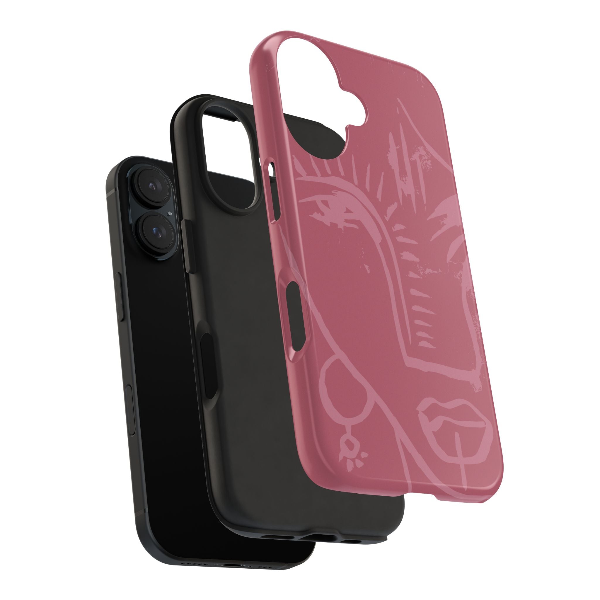 Abstract Line Face Tough Phone Case | Blush Pink Minimalist Art