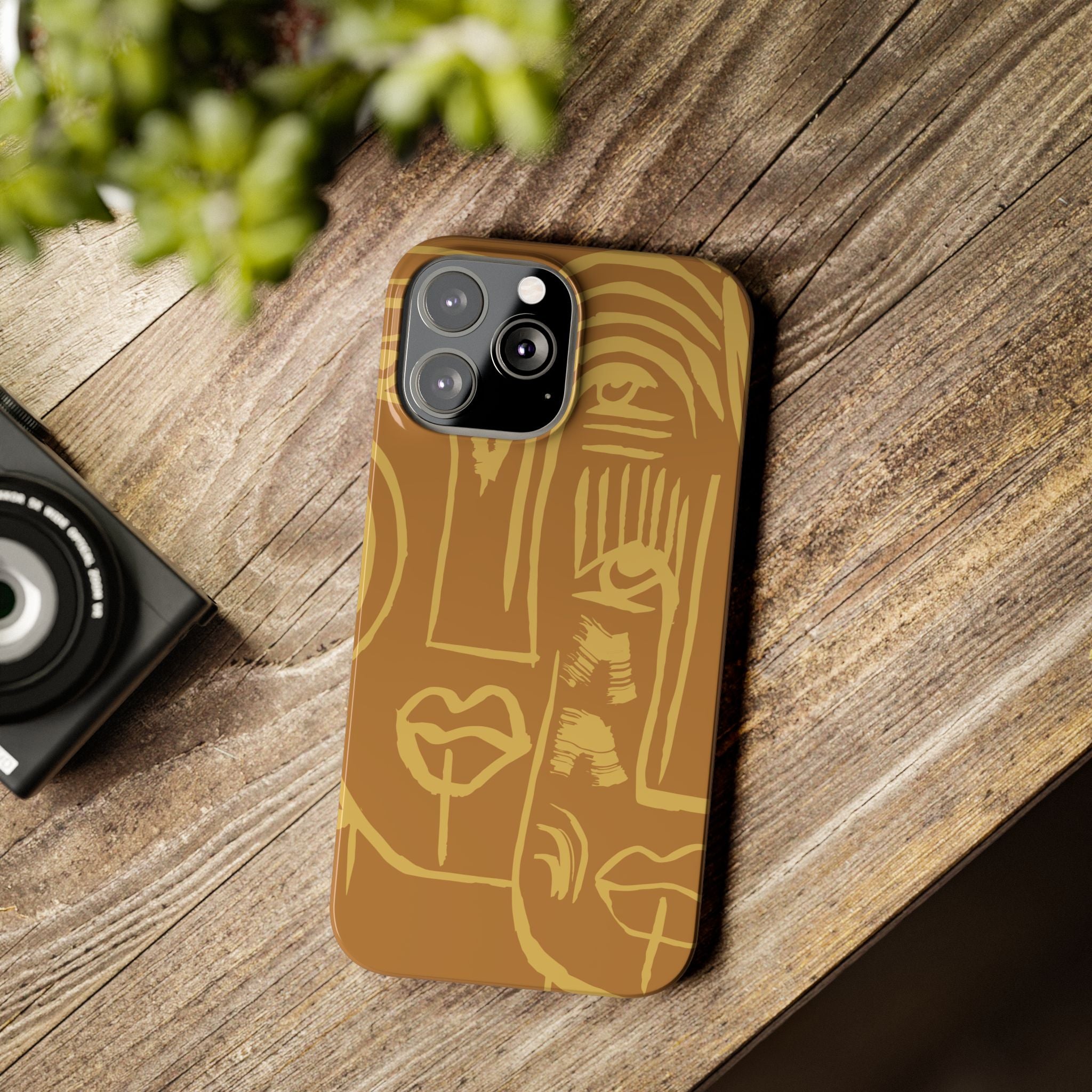Abstract Face Line Art Slim Phone Case | Minimalist Brown Sketch