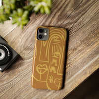 Abstract Face Line Art Slim Phone Case | Minimalist Brown Sketch