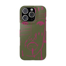 Abstract Face Line Art Slim Phone Case | Olive Green with Magenta Sketch