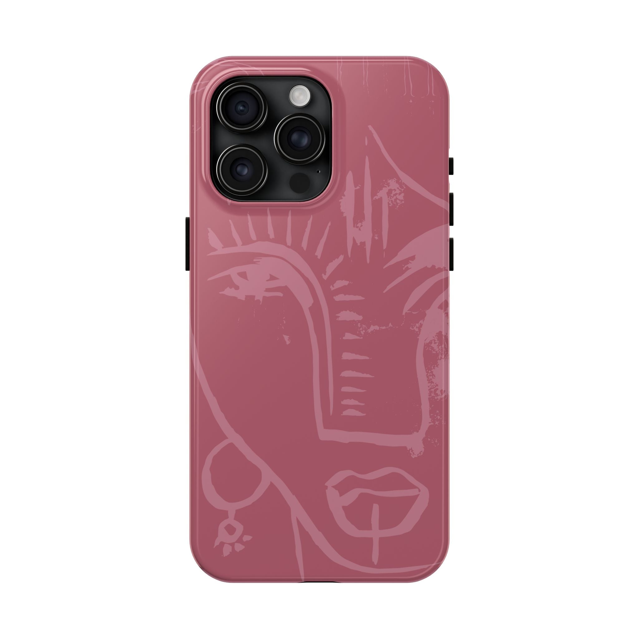 Abstract Line Face Tough Phone Case | Blush Pink Minimalist Art