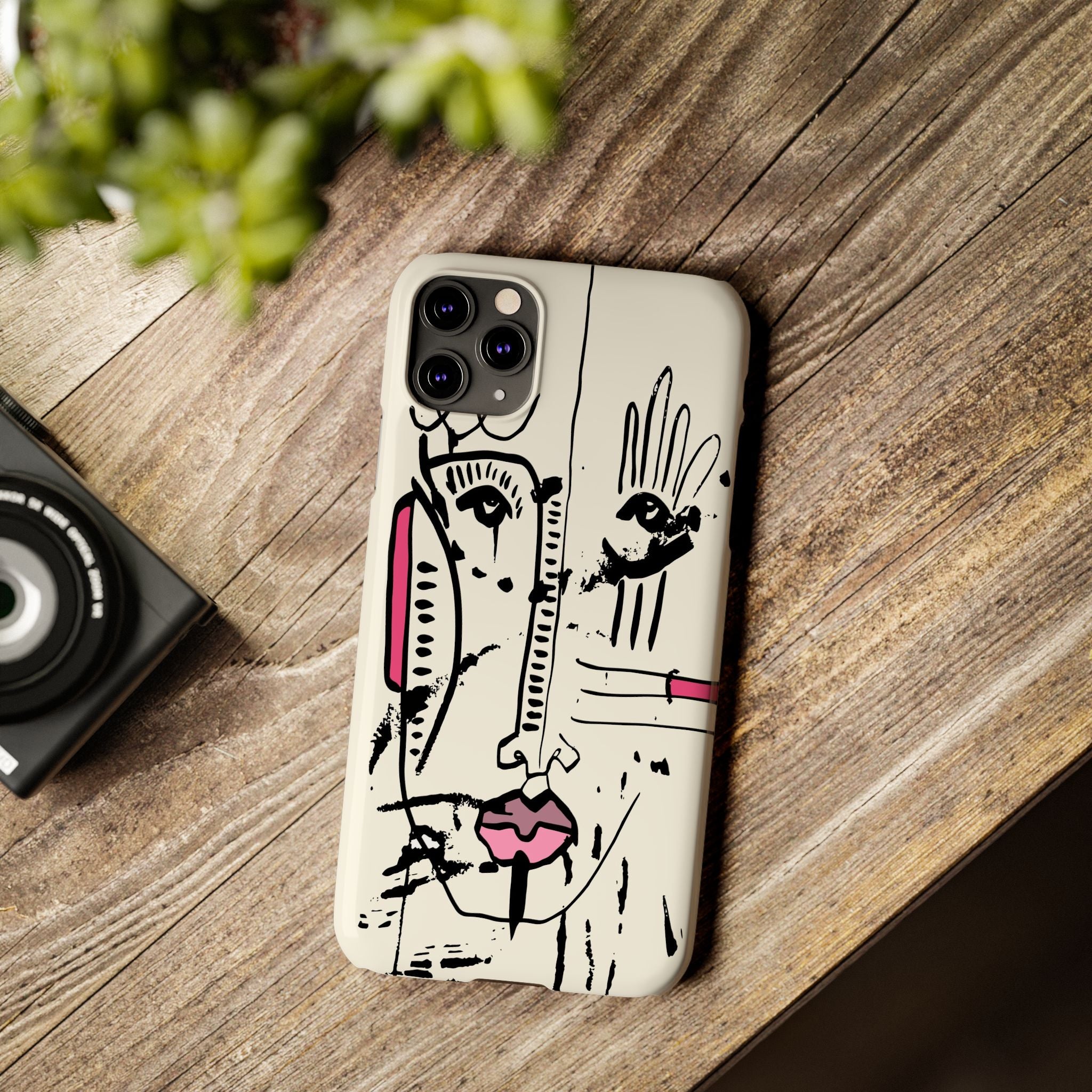 Abstract Face Line Art Slim Phone Case | Minimal Pink Accent