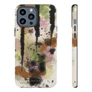 Watercolor Ink Splash Tough Phone Case — Abstract Olive, Blush & Charcoal Protective Cover