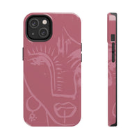 Abstract Line Face Tough Phone Case | Blush Pink Minimalist Art