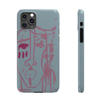 Abstract Line Face Slim Phone Case | Minimalist Portrait, Dusty Blue & Rose