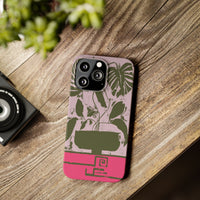 Slim Phone Case — Retro Monstera Plant Pink Green Botanical Design