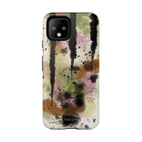 Watercolor Ink Splash Tough Phone Case — Abstract Olive, Blush & Charcoal Protective Cover
