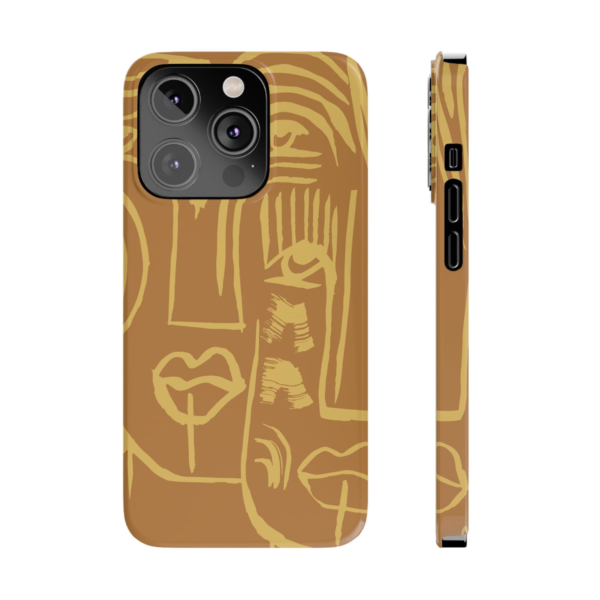 Abstract Face Line Art Slim Phone Case | Minimalist Brown Sketch