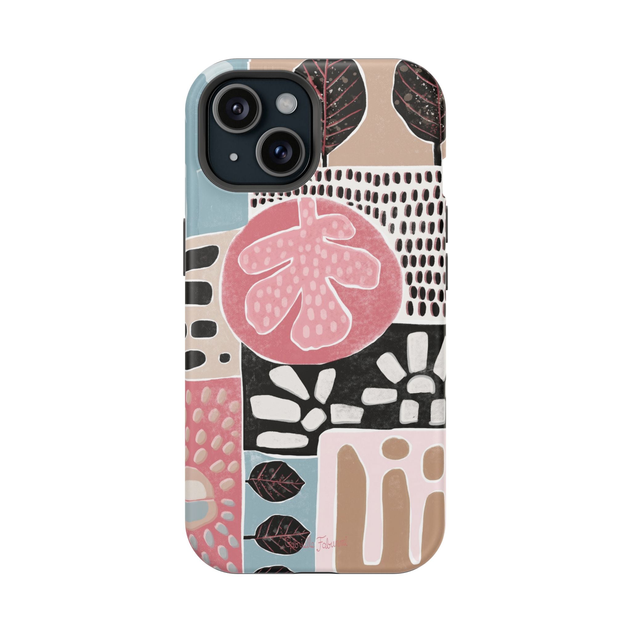 Abstract Floral Magnetic Phone Case — Impact-Resistant Protective Cover with Pink & Teal Collage Design