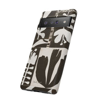 Floral Block Print Tough Phone Case — Black & White Botanical Protective Cover