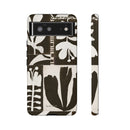 Floral Block Print Tough Phone Case — Black & White Botanical Protective Cover