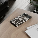 Floral Block Print Tough Phone Case — Black & White Botanical Protective Cover