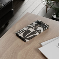 Floral Block Print Tough Phone Case — Black & White Botanical Protective Cover