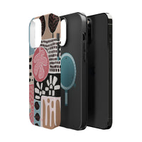 Abstract Floral Magnetic Phone Case — Impact-Resistant Protective Cover with Pink & Teal Collage Design