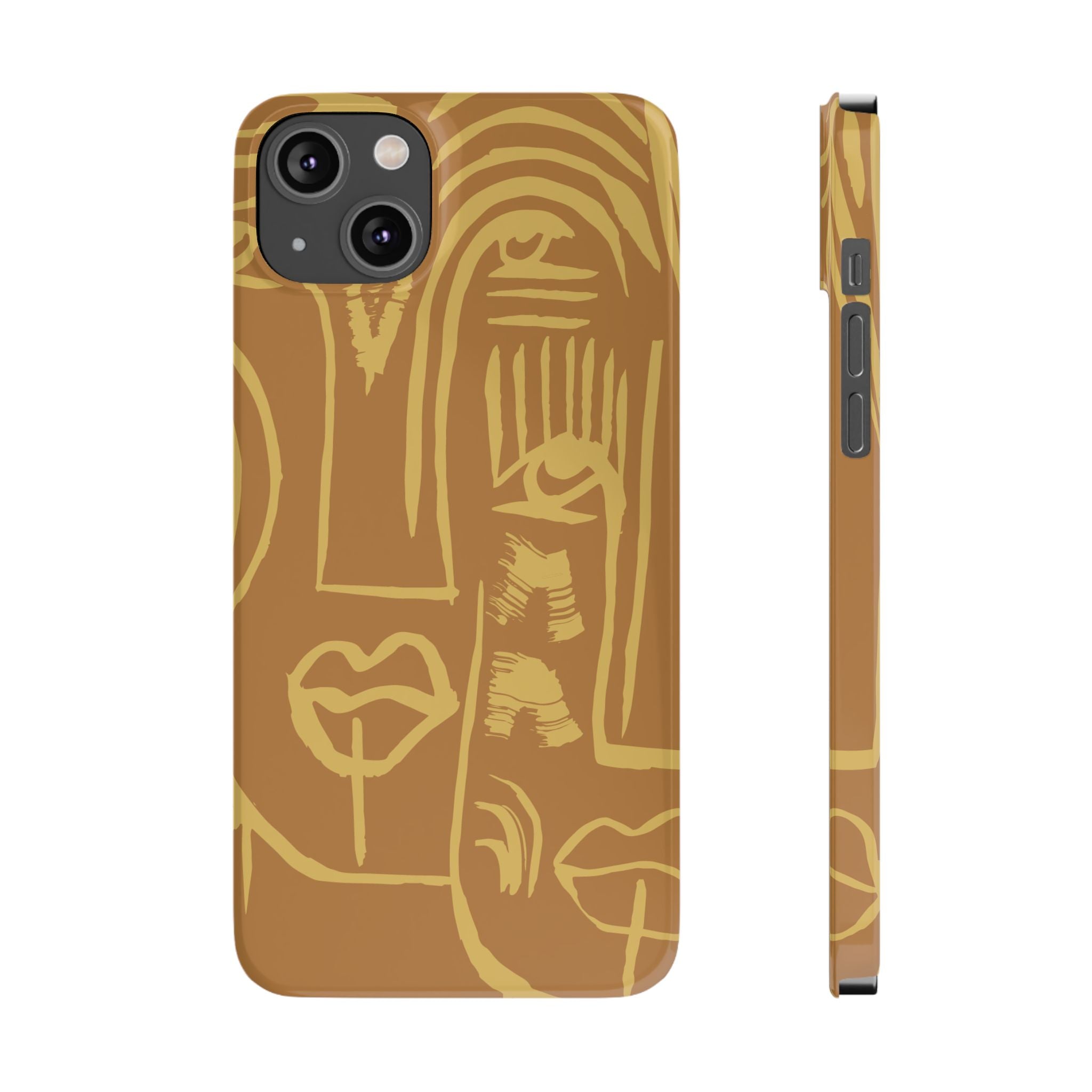 Abstract Face Line Art Slim Phone Case | Minimalist Brown Sketch