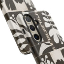 Floral Block Print Tough Phone Case — Black & White Botanical Protective Cover