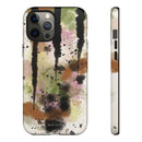 Watercolor Ink Splash Tough Phone Case — Abstract Olive, Blush & Charcoal Protective Cover