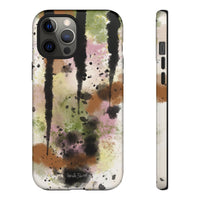 Watercolor Ink Splash Tough Phone Case — Abstract Olive, Blush & Charcoal Protective Cover